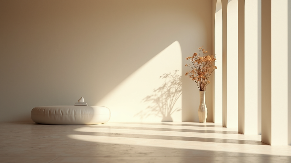 eye-level view of a calm meditation space with soft natural light
