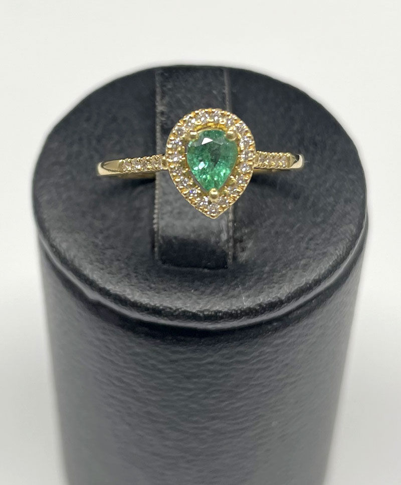 Miniature : Bague poire émeraude diamant