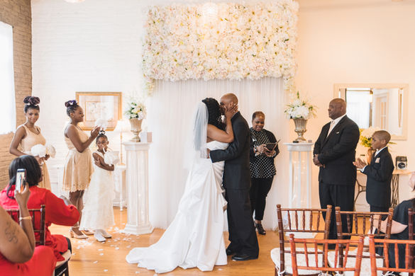 Bride and groom during an indoor wedding ceremony in Pennsylvania