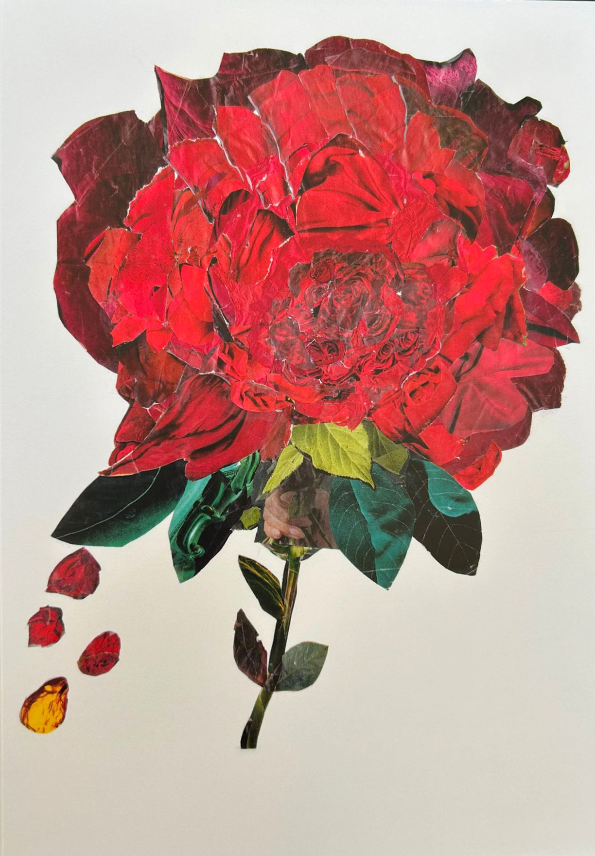 'Deep Red Rose' collage card with envelope