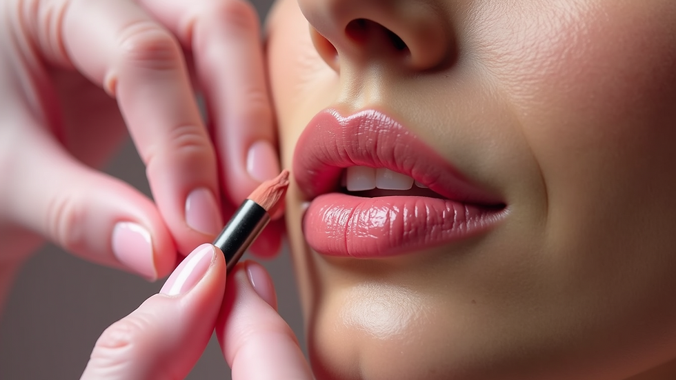 Close-up view of a lip blush procedure in progress