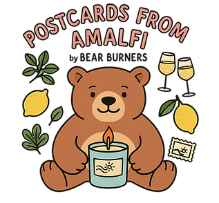 Adorable bear holding Amalfi Coast candle