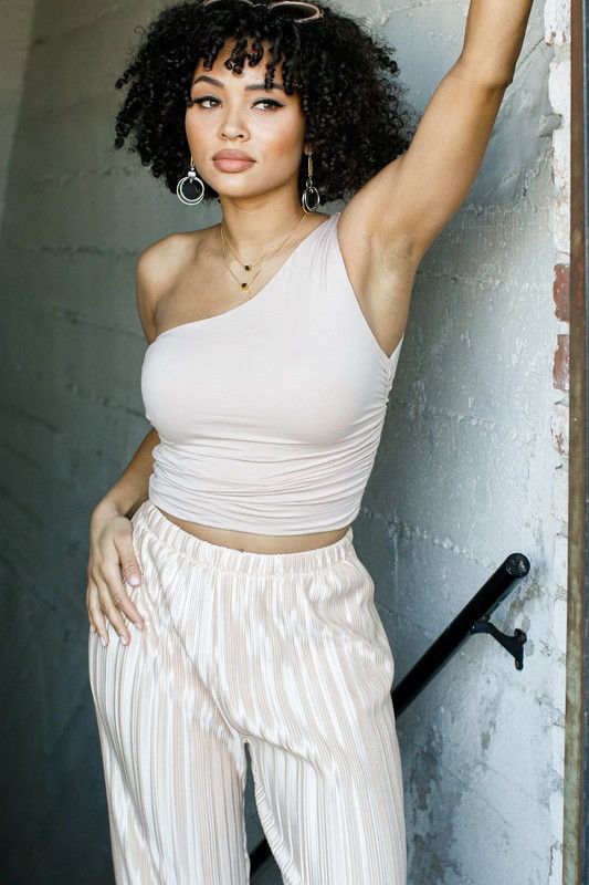 Thumbnail: Kaya One Shoulder Side Shirring Crop Top