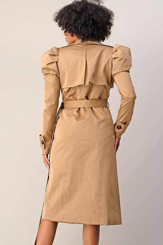 Thumbnail: Boss Babe Double Breasted Puffed Shoulder Belted Trench Coat