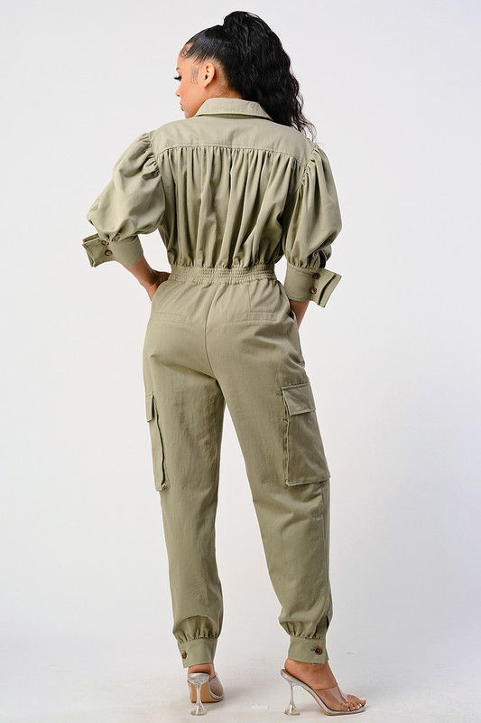 Thumbnail: Green With Envy Olive Green Utility Jumpsuit