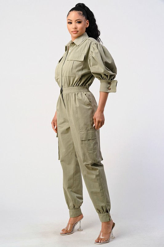 Thumbnail: Green With Envy Olive Green Utility Jumpsuit