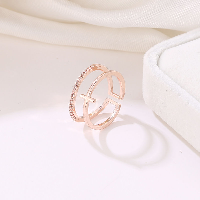 Miniatura: Anel Ajustável com Cruz em Ouro Rosa - Design Moderno