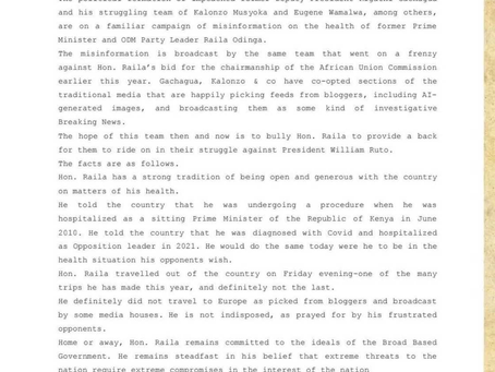  Raila Odinga’s Absence Sparks Speculation