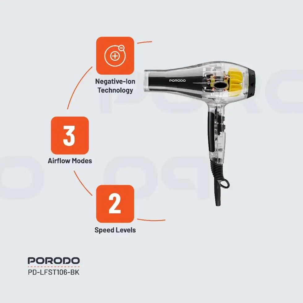 Thumbnail: Porodo Lifestyle Crystal Shell Hair Dryer – 2000W