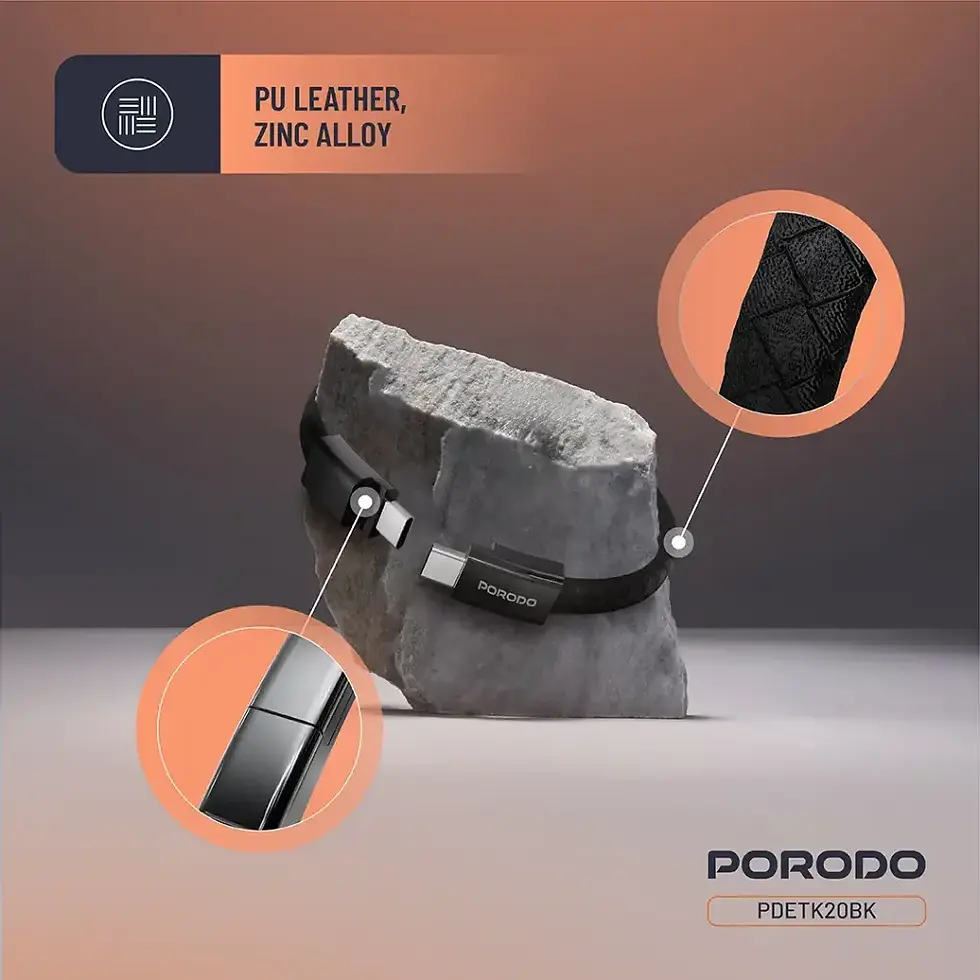 Thumbnail: Porodo USB-C to USB-C Wristband Cable with Magnetic Steel Clasp