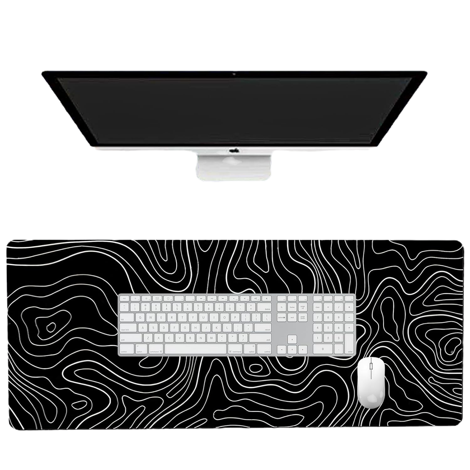 XL Gaming Mouse Pad – 70 × 30cm (Black with White Topographic Line)