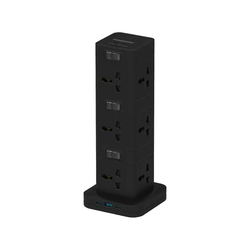 Porodo Three-Story 12AC Power Hub – USB-C PD & Quick Charge 3.0