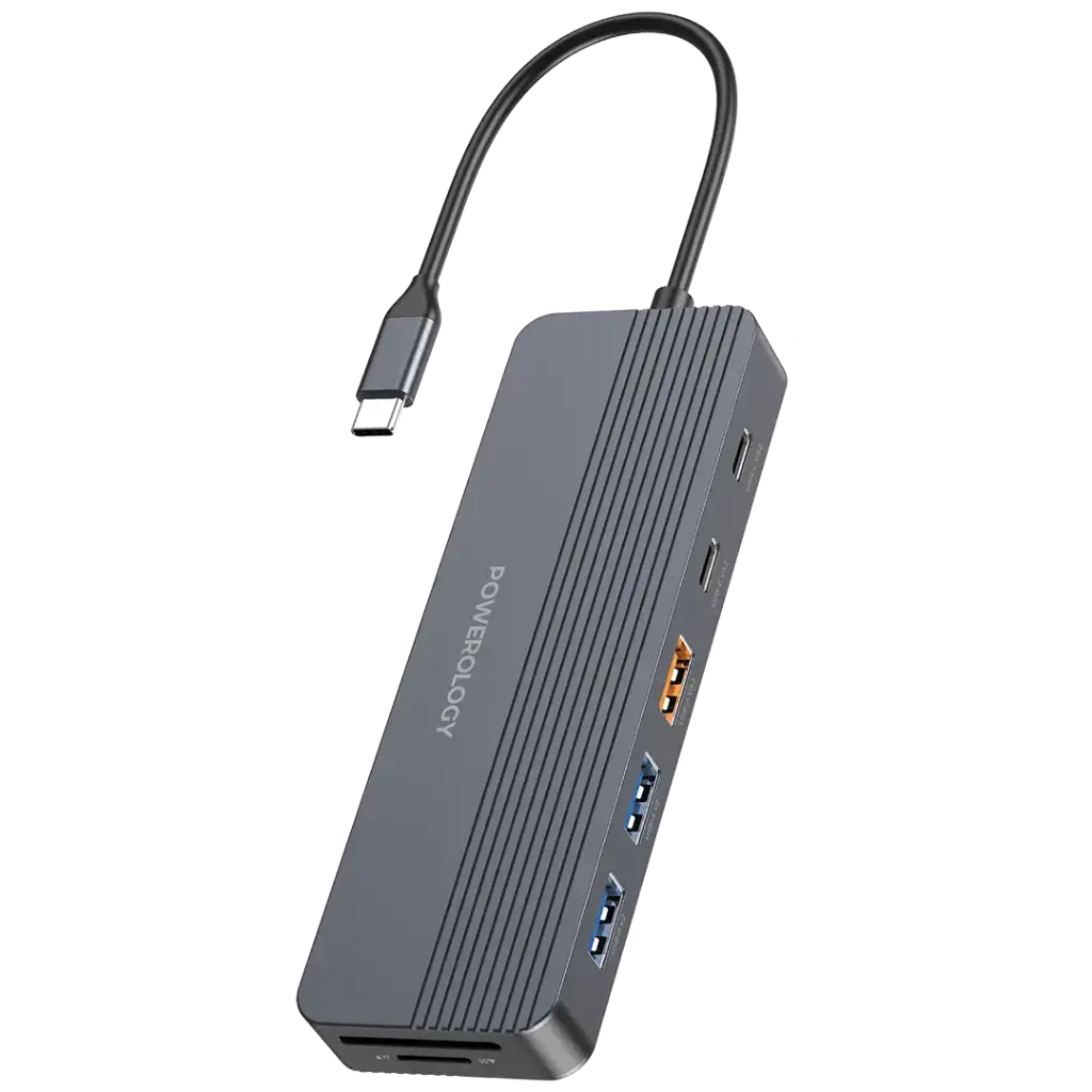 Powerology 12-in-1 Dual HDMI & DP 4K USB-C Hub with Ethernet