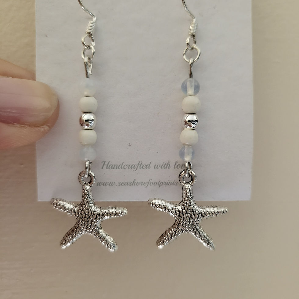 Thumbnail: Seashore Footprints display card with silver starfish earrings