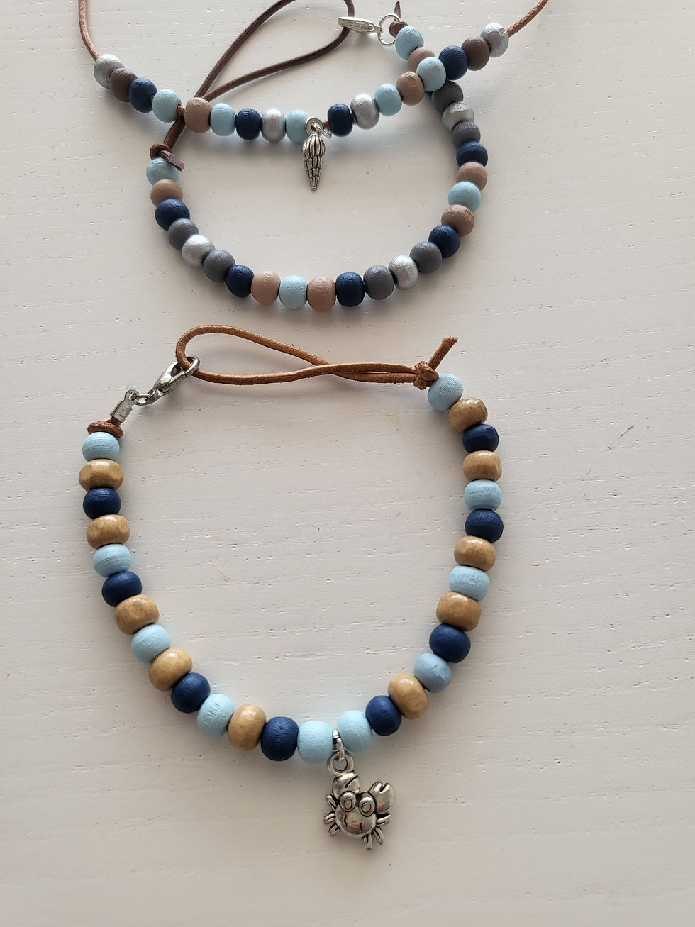 Thumbnail: Handmade beach theme anklets on soft leather cord. Adjustable length