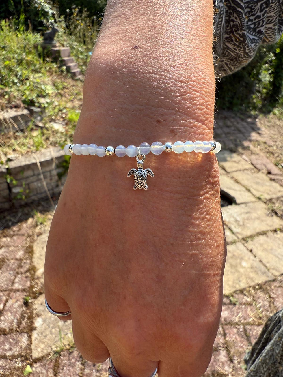 Thumbnail: Silver beaded bracelet with sea turtle charm