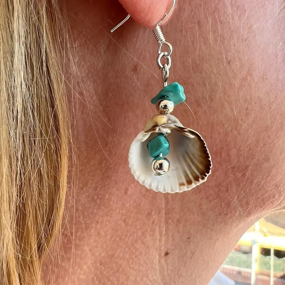 Thumbnail: Shell and Turquoise blue chip stone earrings