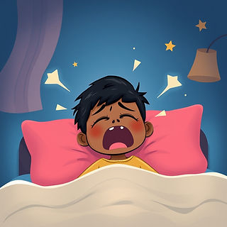 Little boy crying in bed because he is afraid to go to sleep