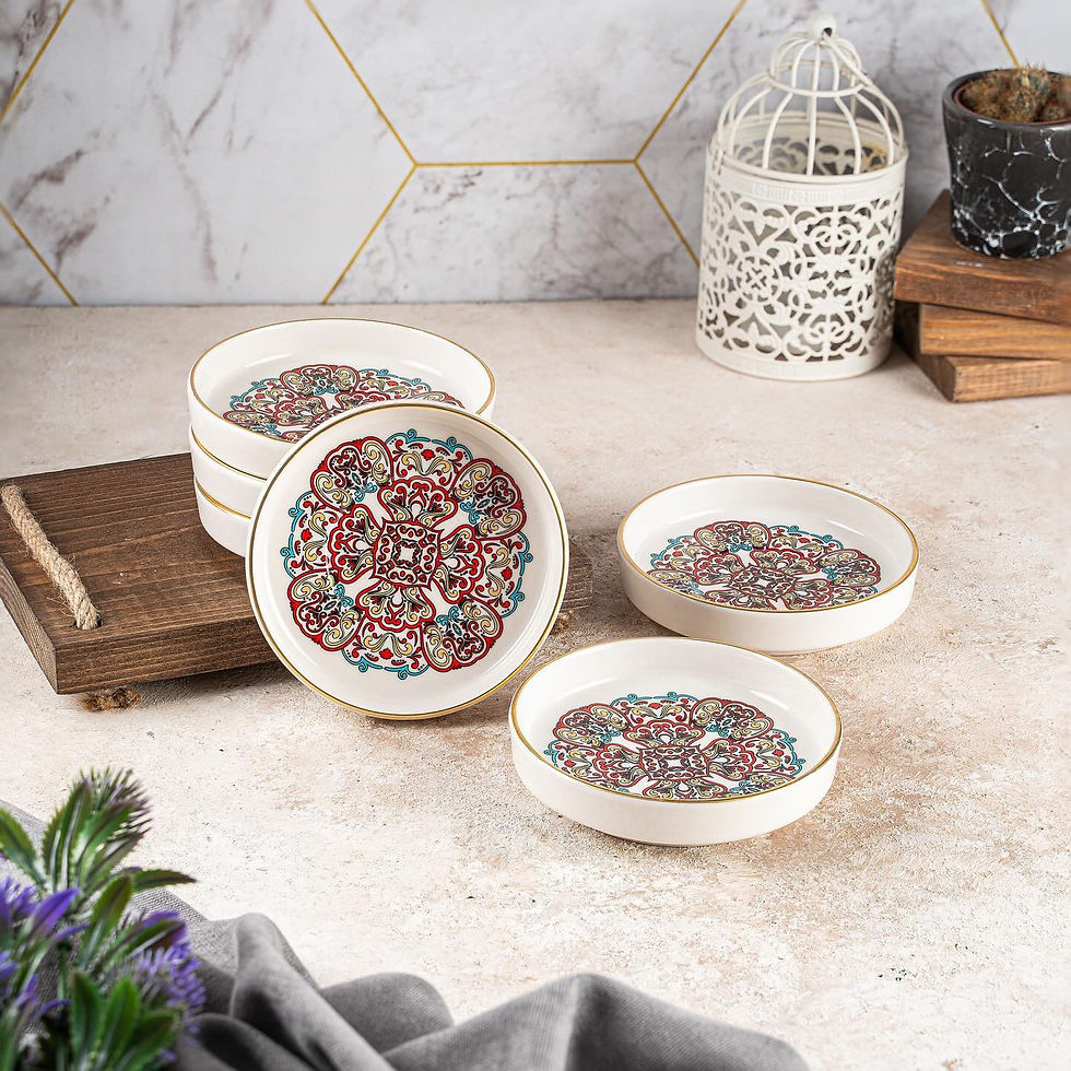 Küçük resim: Nar Çiçeği Desenli 18 Parça Porselen Çay & Kahve Takımı - 6 Kişilik