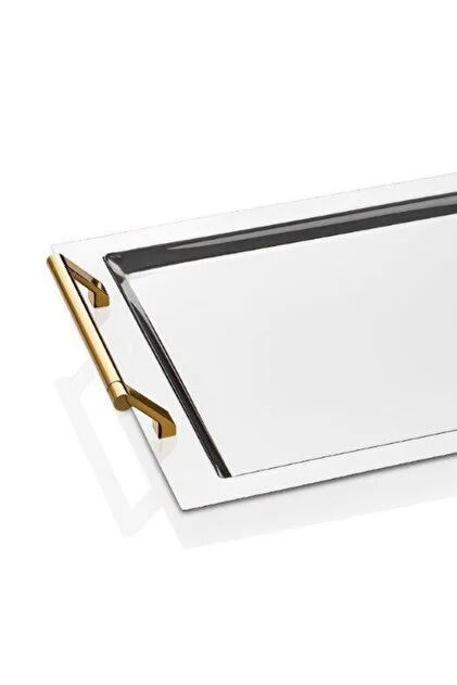 Küçük resim: Tiamo Avons Model Çelik Paslanmaz Çay Tepsisi - 36 x 23 cm (Gold Saplı)