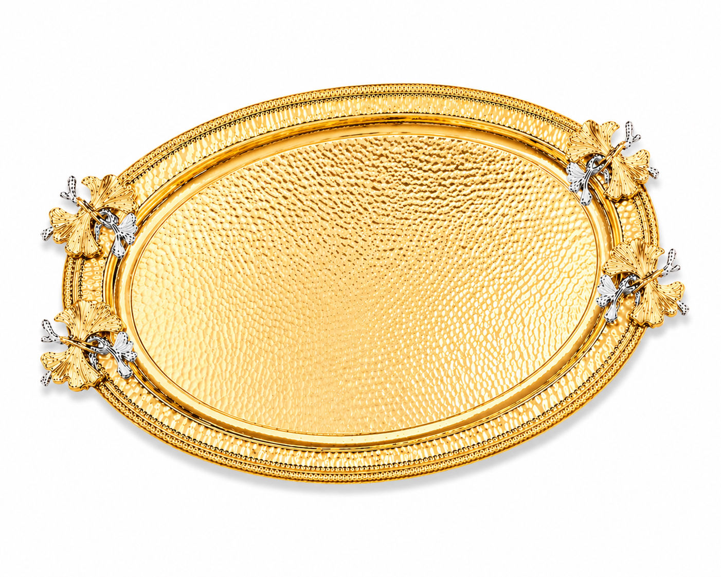 Sena Dövme Model Kelebekli Oval Çay Tepsisi - 1 Adet 6 Kişilik (Gold)