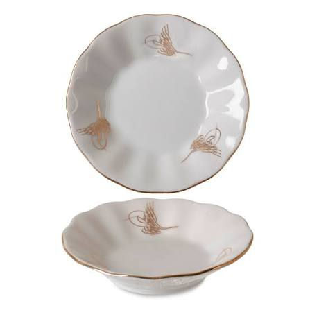 Küçük resim: İpek Porselen Osmanlı Tuğralı Çay Tabağı – 6 Adet