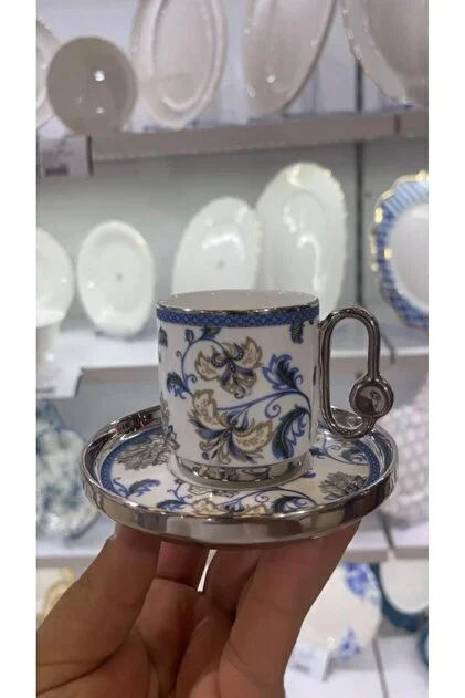 Küçük resim: Kosova 12 Parça Gümüş Detaylı Vintage Kahve Fincan Takımı - 6 Kişilik 90 ml