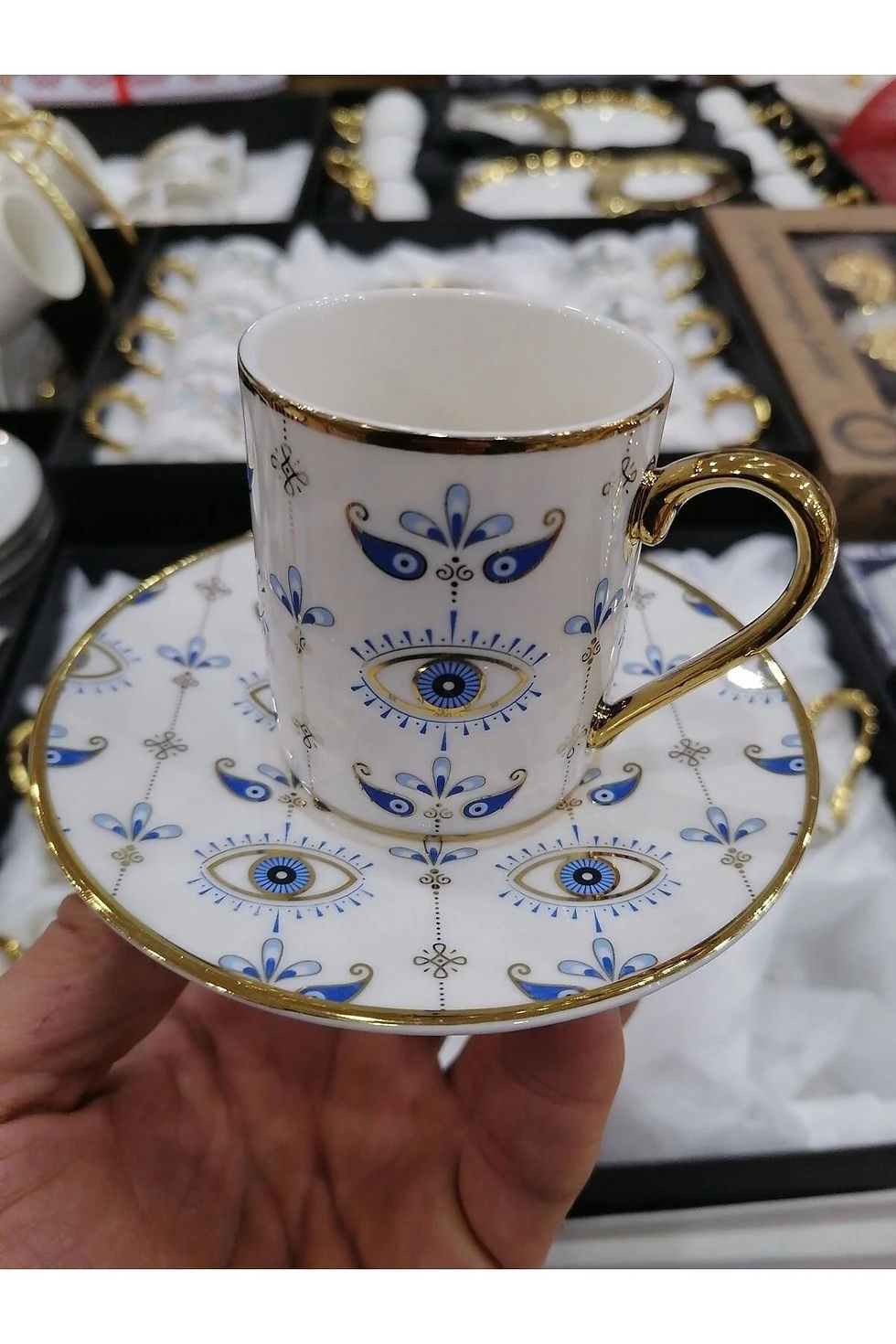 Küçük resim: Kosova Evil Eye 2 Parça Göz Desenli Kahve Fincanı - 1 Kişilik 90 ml