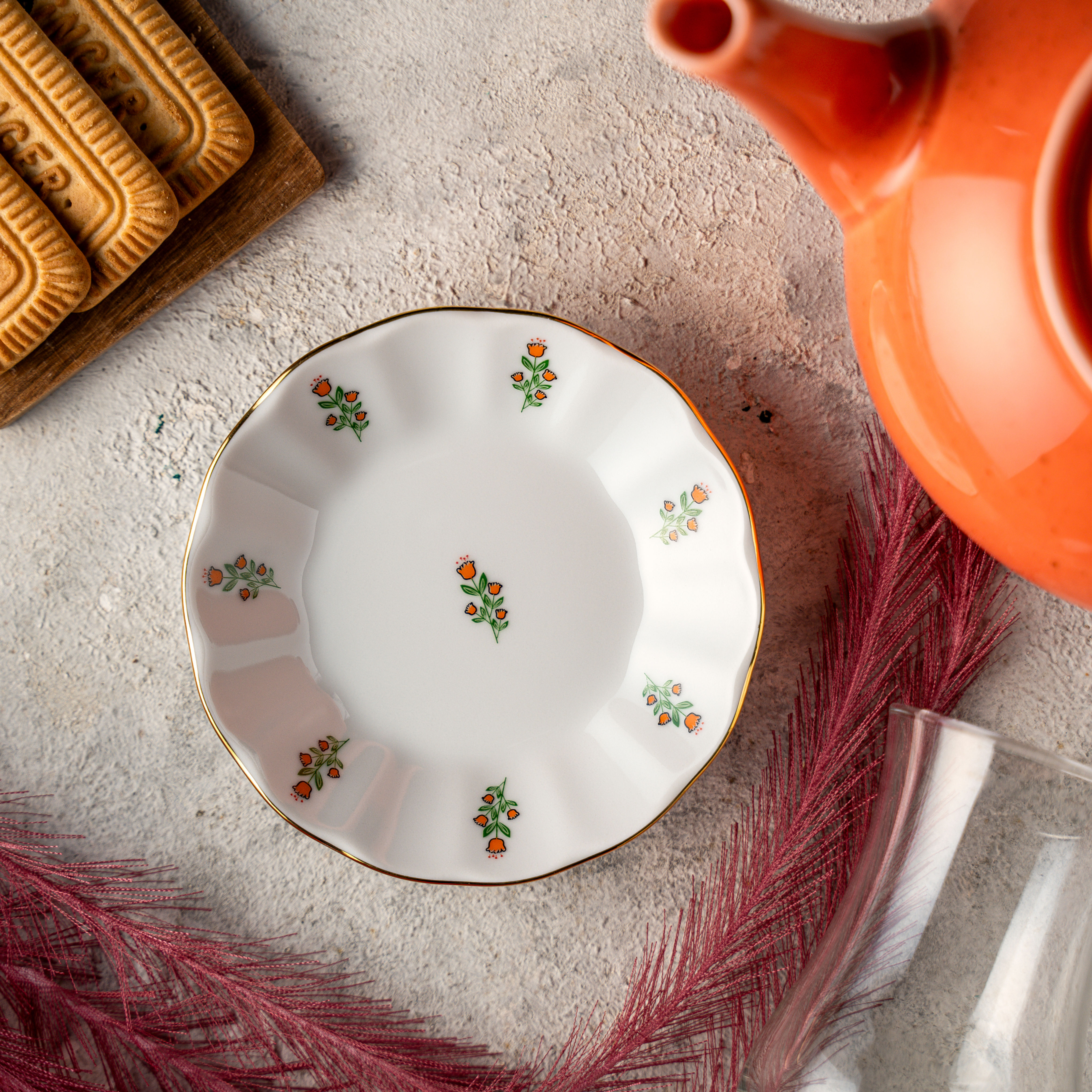 Lale Model Çay Tabağı - 6 Adet