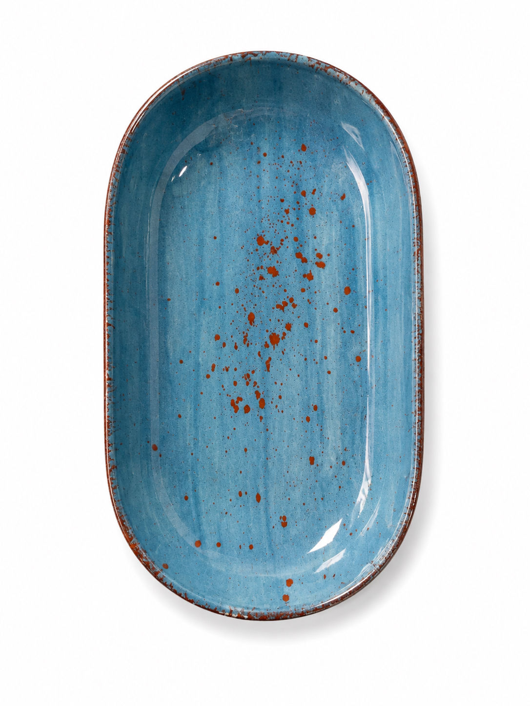 Hoga Seramik Petrol Yeşili Reactive Oval Kayık Tabak - 1 Adet 15 cm x 8,5 cm