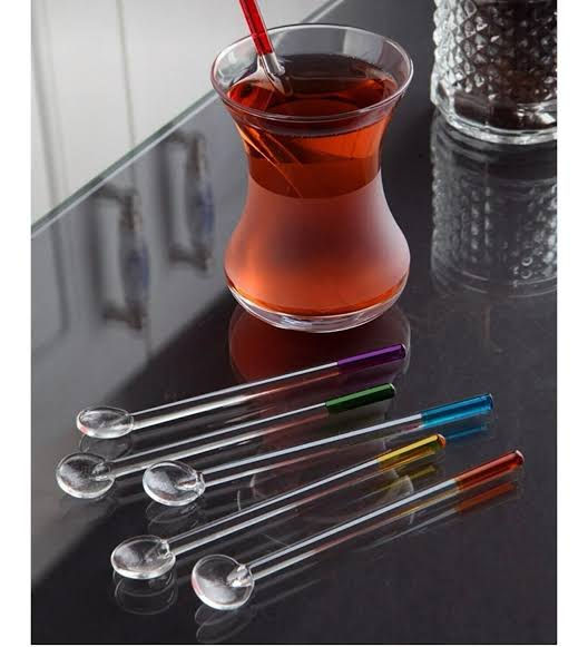Küçük resim: Karışık Renkli Cam Çay Kaşığı – 6’lı Set