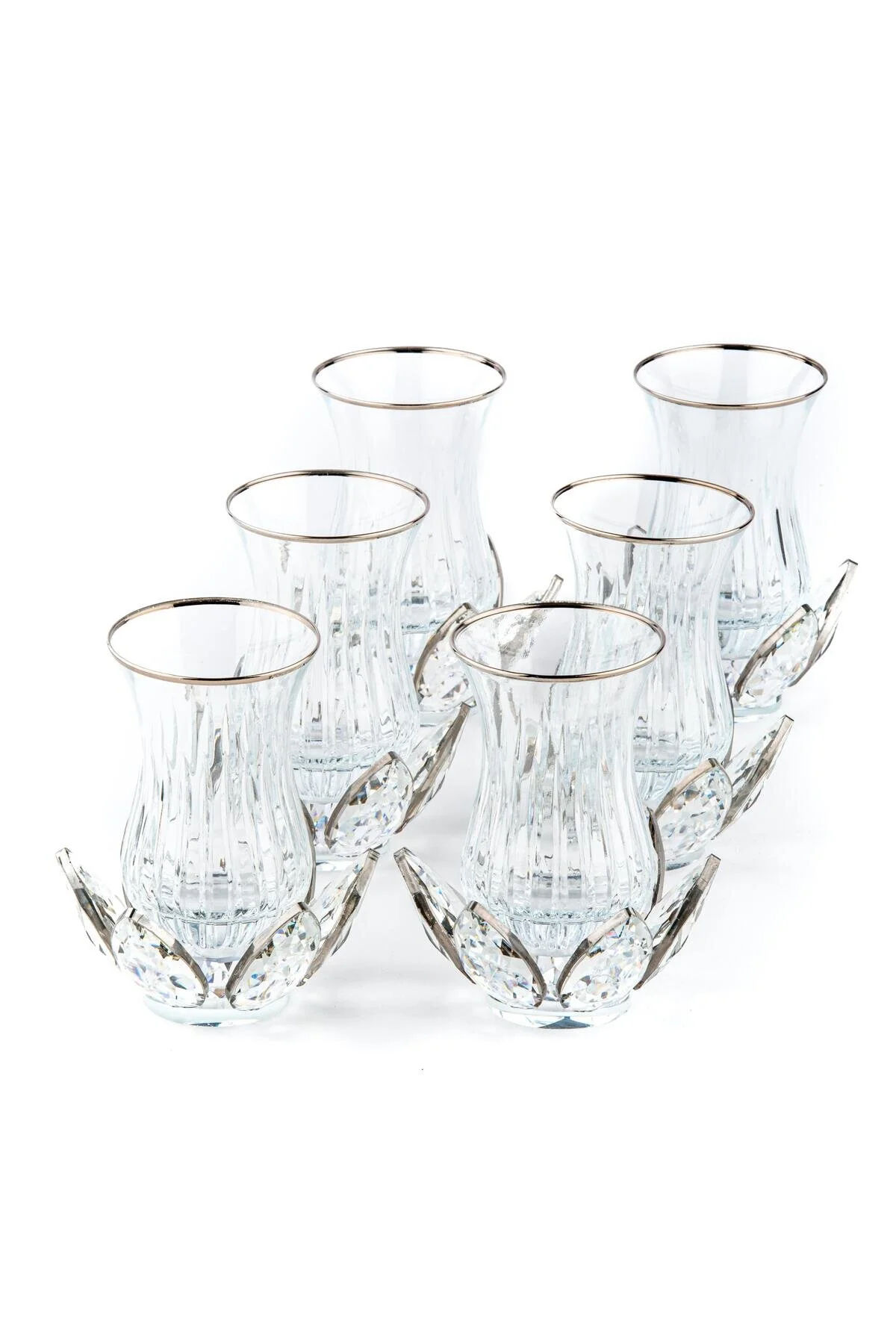 Nilüfer Model Platin Yaldızlı Cam El Dekor Çay seti 6’lı ( 12 parça )