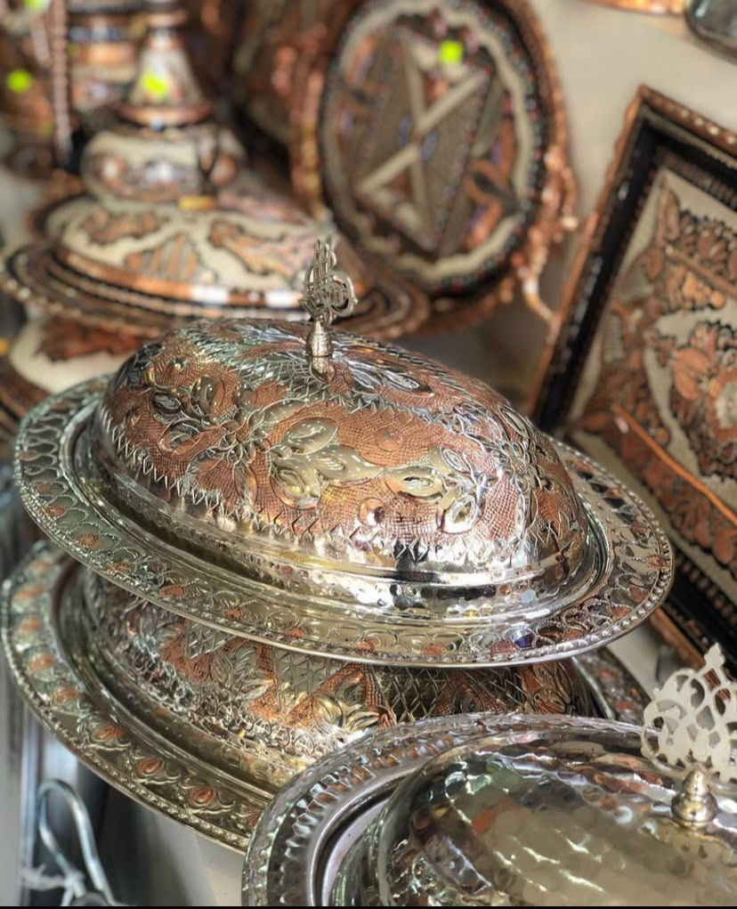 Bakır 32 cm kapaklı iskender sunumu işlemeli