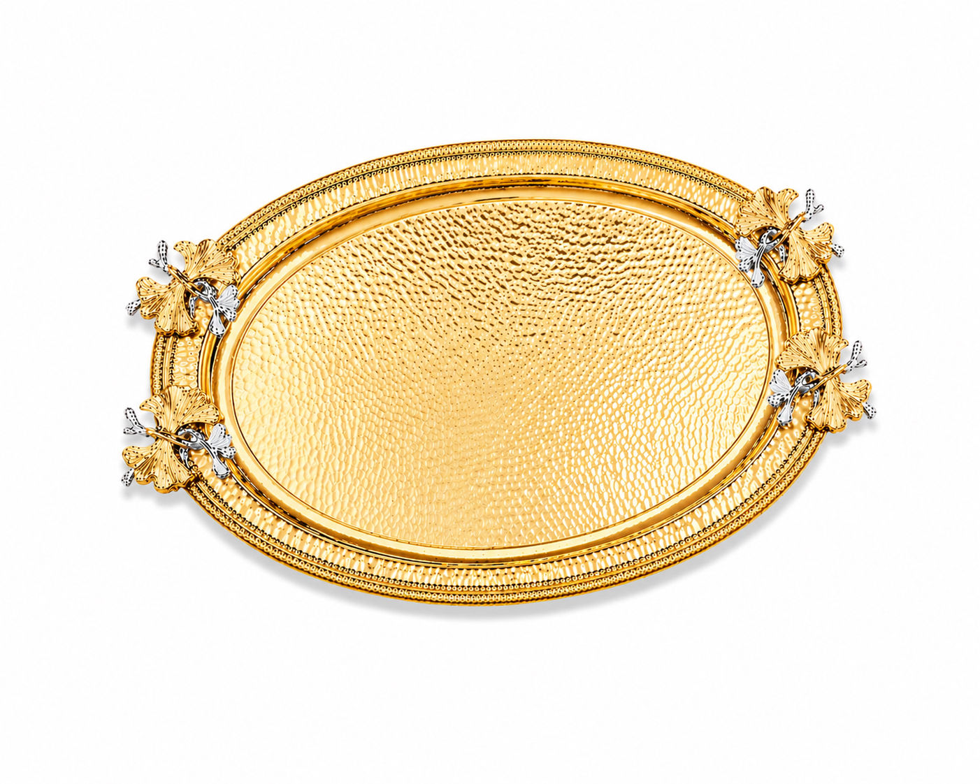 Sena Dövme Model Kelebekli Oval Çay Tepsisi - 1 Adet 4 Kişilik (Gold)