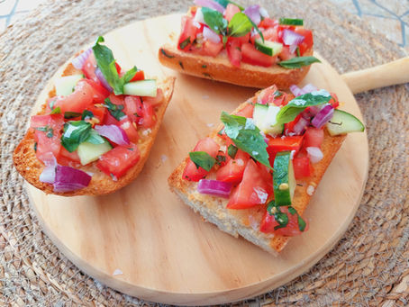 Vegan Bruschetta With Tomato, Cucumber, Red Onion And Basil