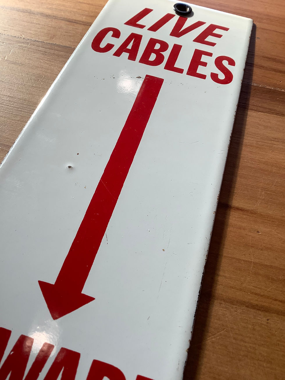 Thumbnail: Vintage Kiwi Enamel 'Live Cables Beware' Sign