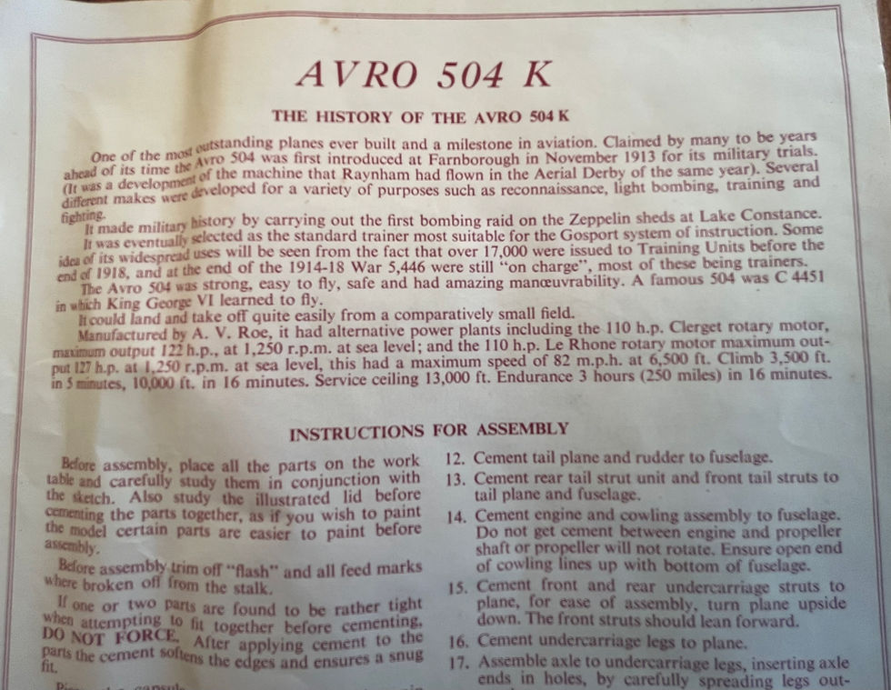 Thumbnail: Vintage Merit Model Aircraft Kit Avro 504 K