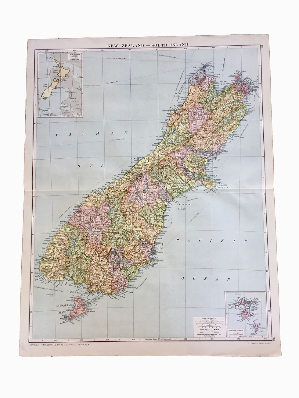 Vintage Map of The South Island of New Zealand