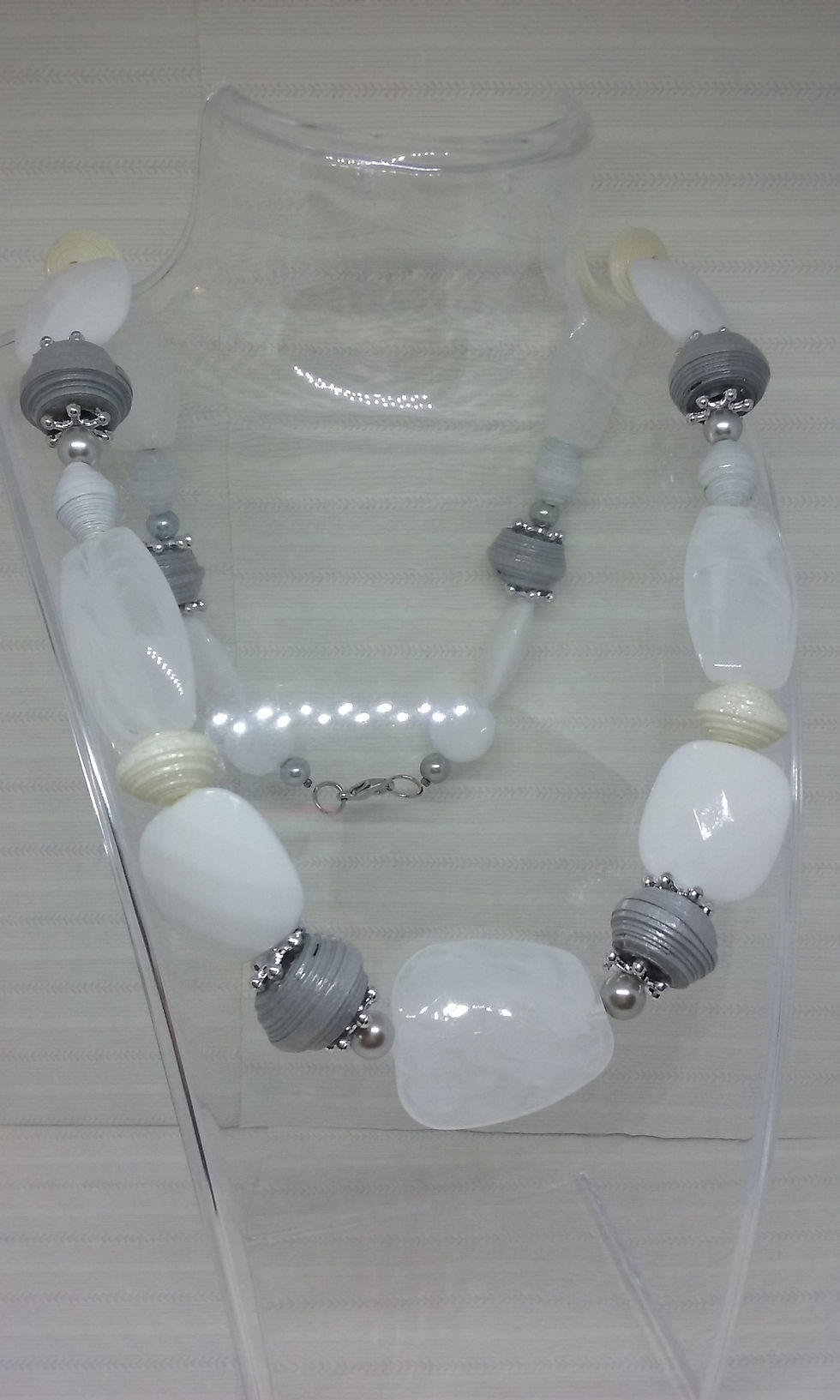 Thumbnail: Wintry Mix Paper Bead Necklace and Earring Set