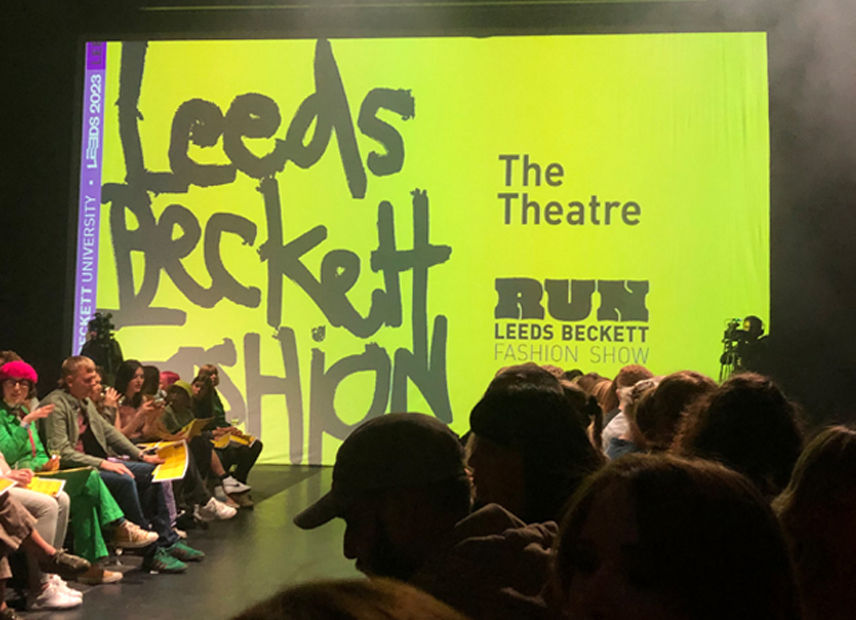 Leeds Beckett Fashion Show Run catwalk presentation with large digital screen
