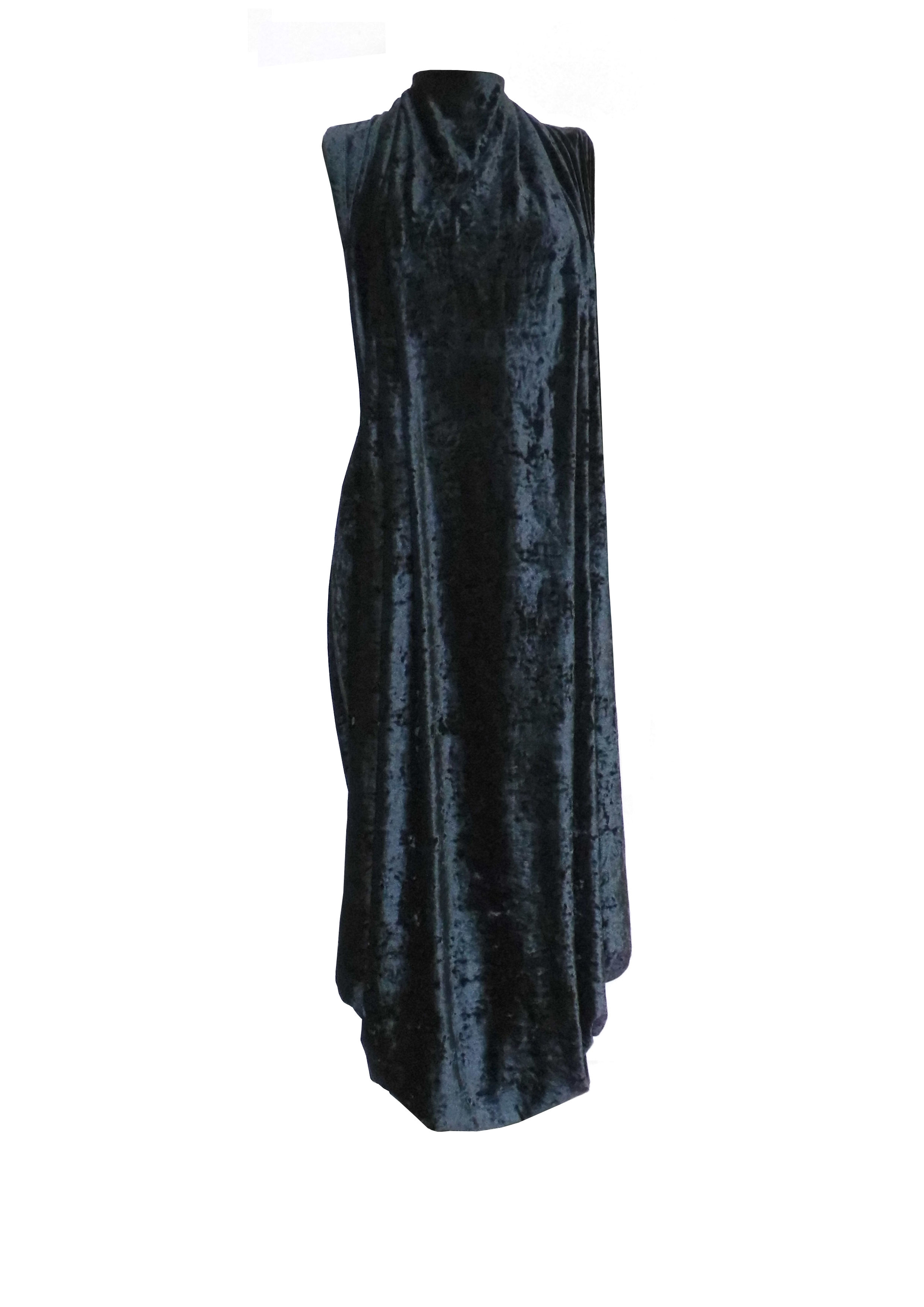 Black Draped Dress Front View Crafted Sculptural Gown