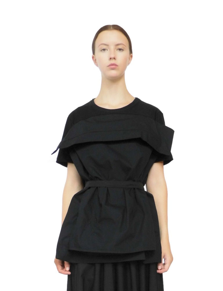 Thumbnail: Luxury Innovative Designer Bespoke Womenswear Pillow Trend Quality Craftsmanship Draped Timeless Modern Artisan T-shirt Top