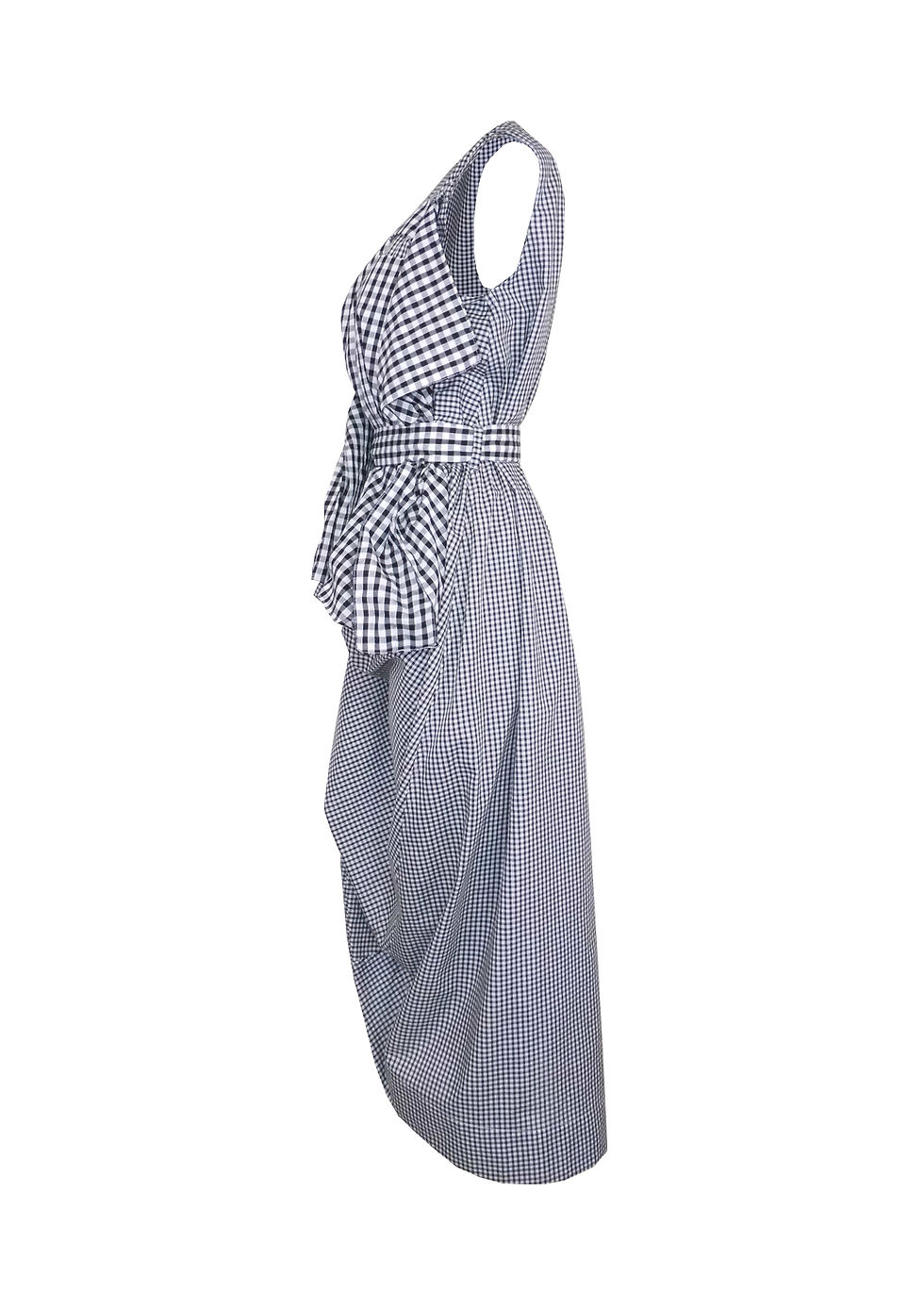 Thumbnail: Womens Gingham Sculptural Drapey Fold Dress Side View