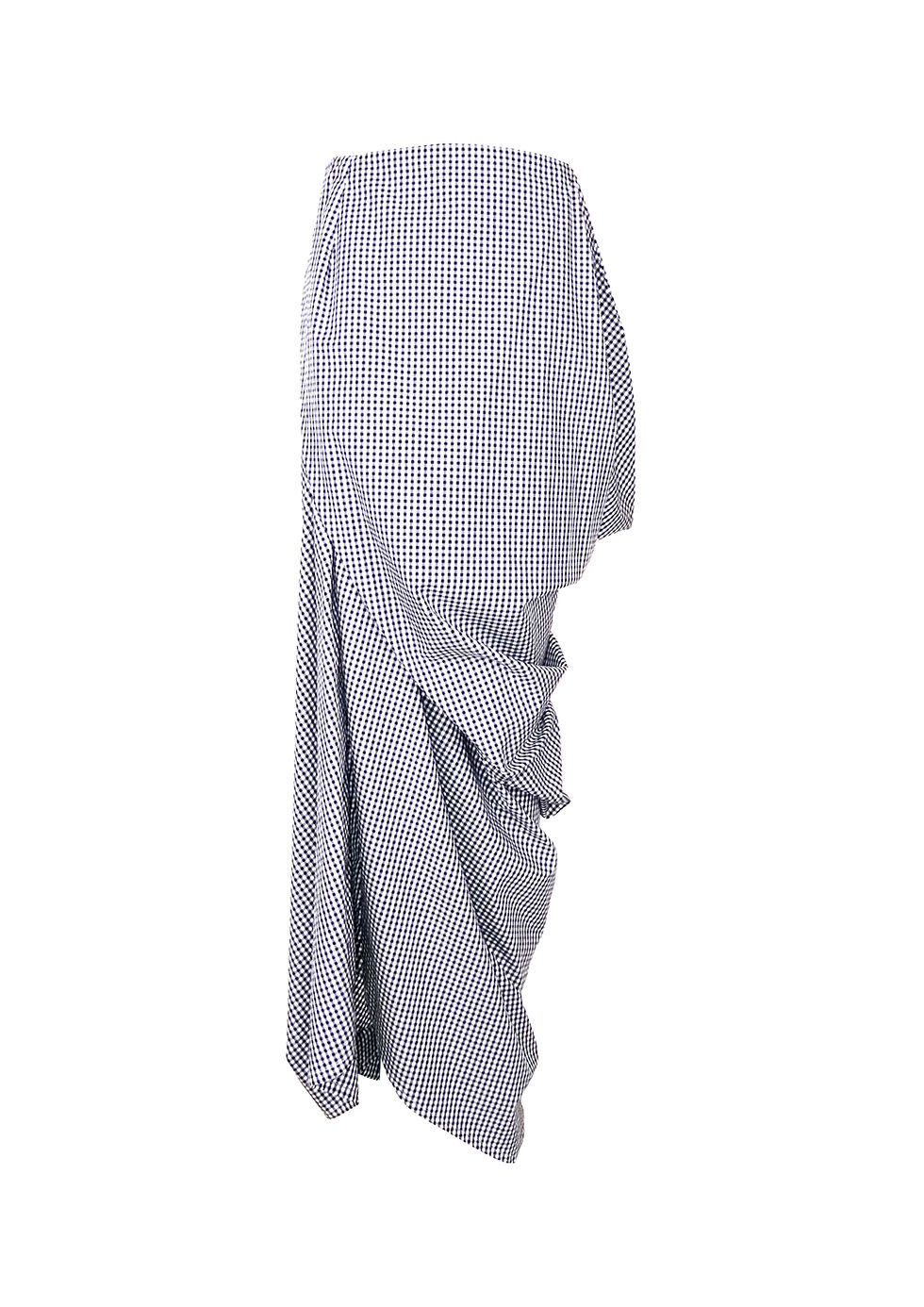 Asymmetric Gingham Cotton Wrap Drape Skirt