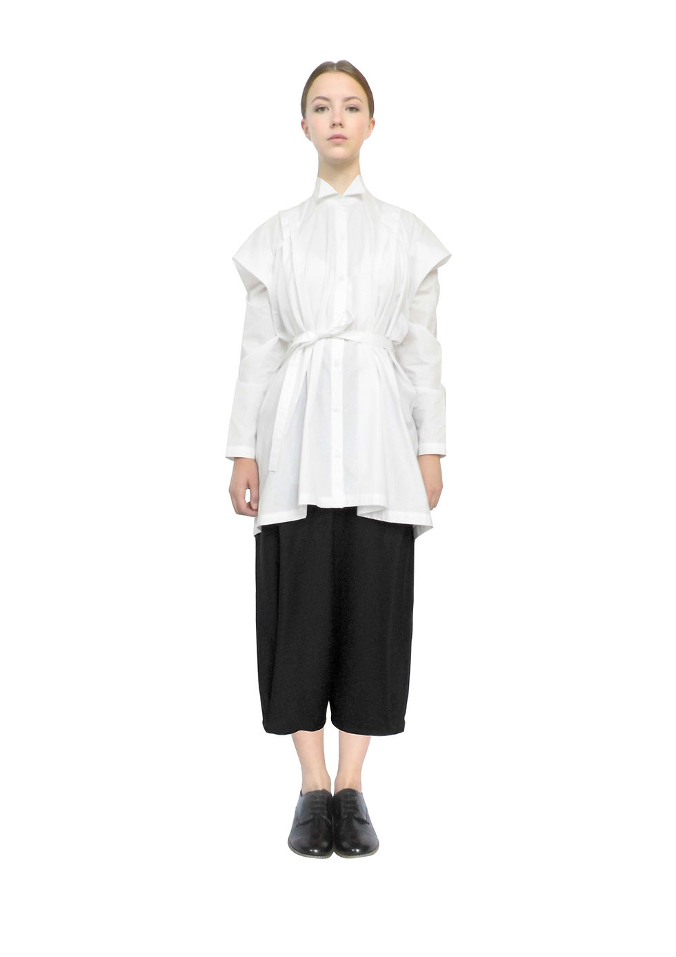 Retail Buy Shop White Cotton One Piece Long Sleeve Shirt Winged Collar Button Front View