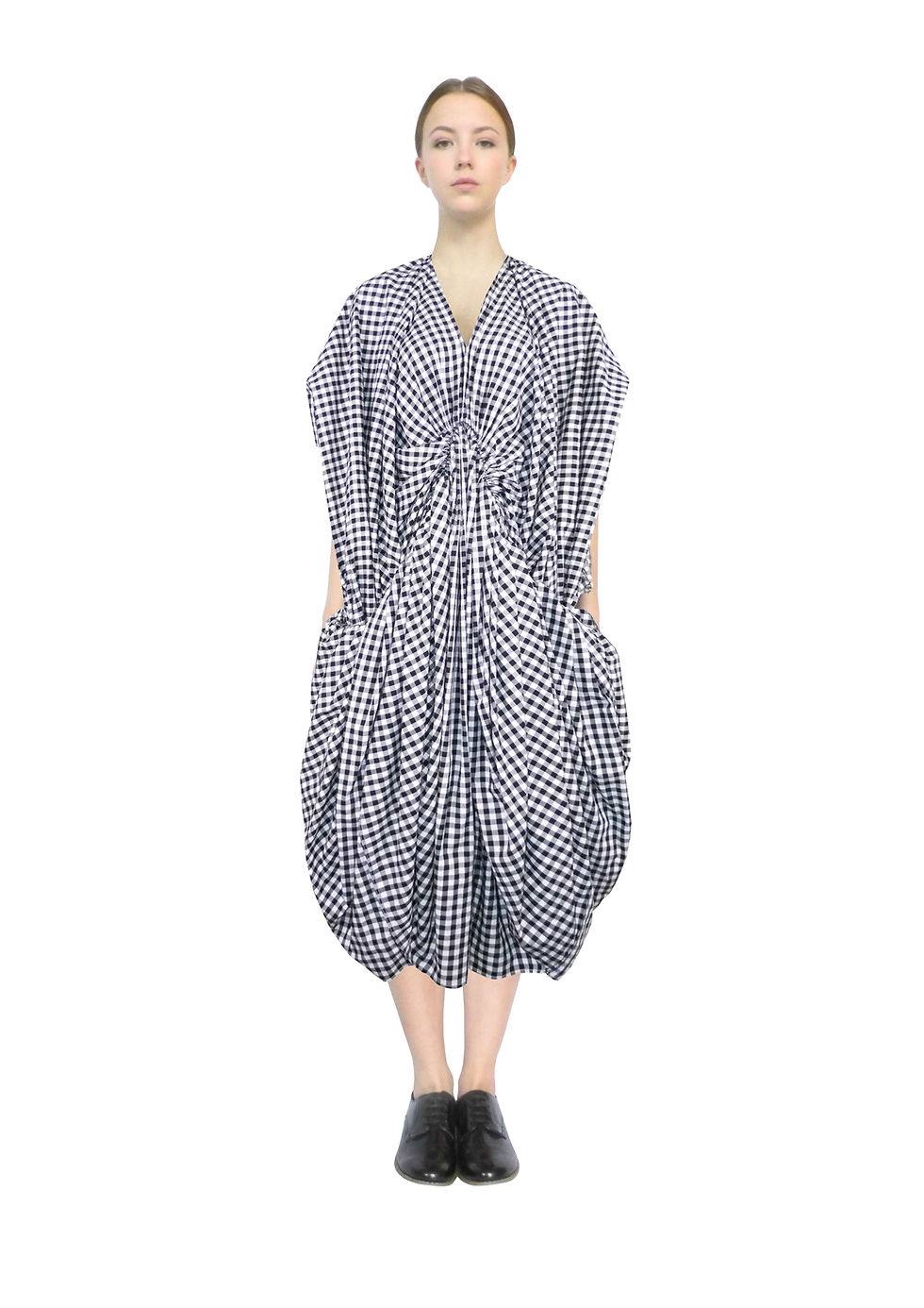 Black White Cotton Shirt Check Voluminous Feminine Elegant Avantgarde Chich Dress Outfit