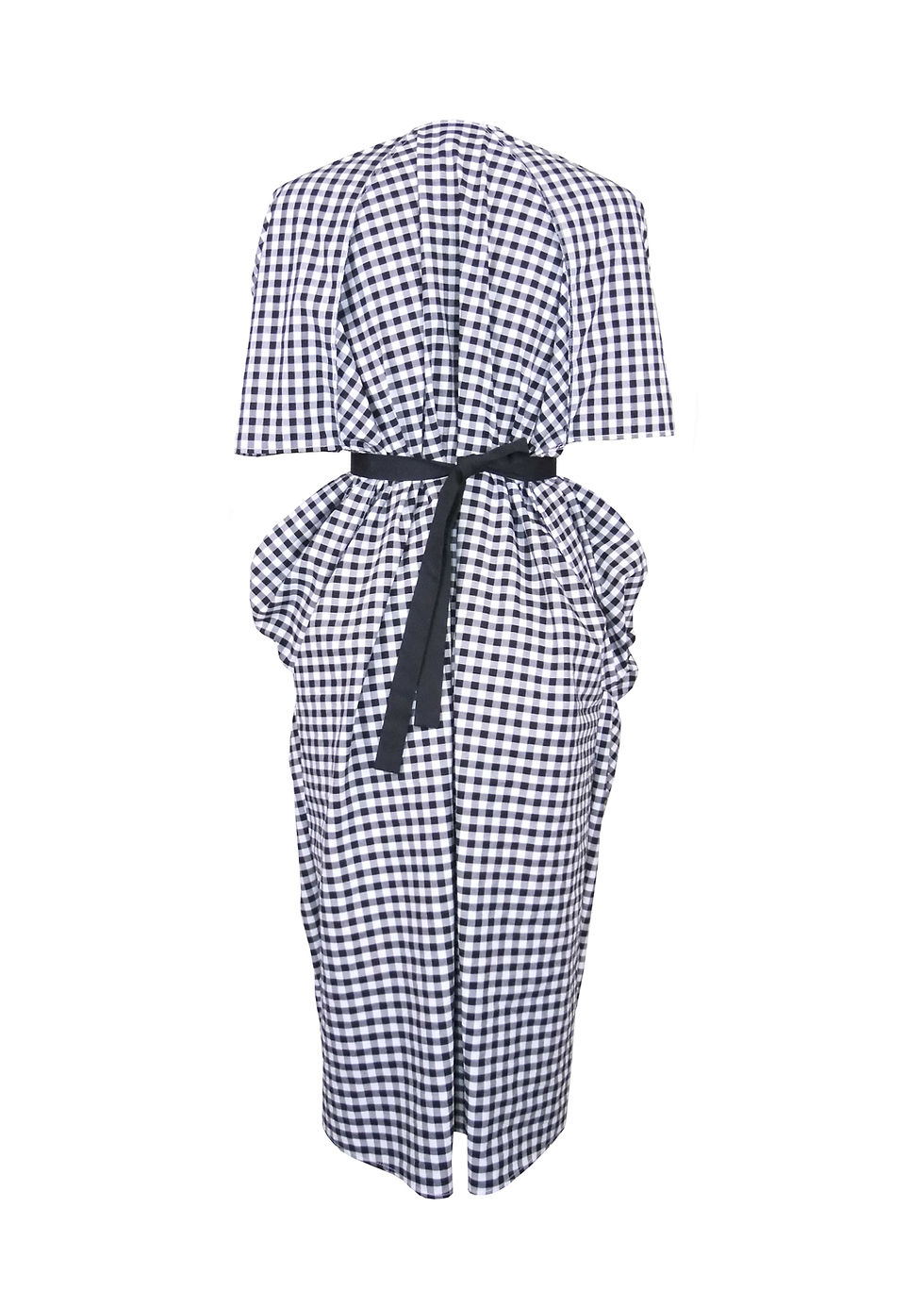 Thumbnail: Modern Ruffle Gathered Stitch Detail Check Kimono Party Dress Back View