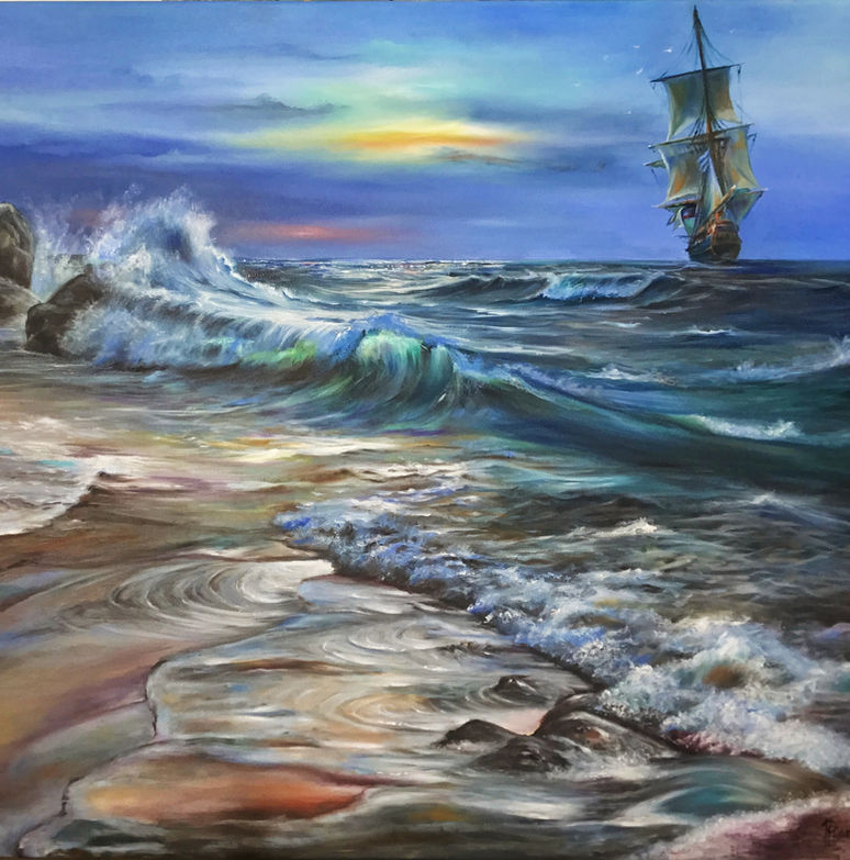 marine, paysage marin et voilier, galère et paysage maritime.