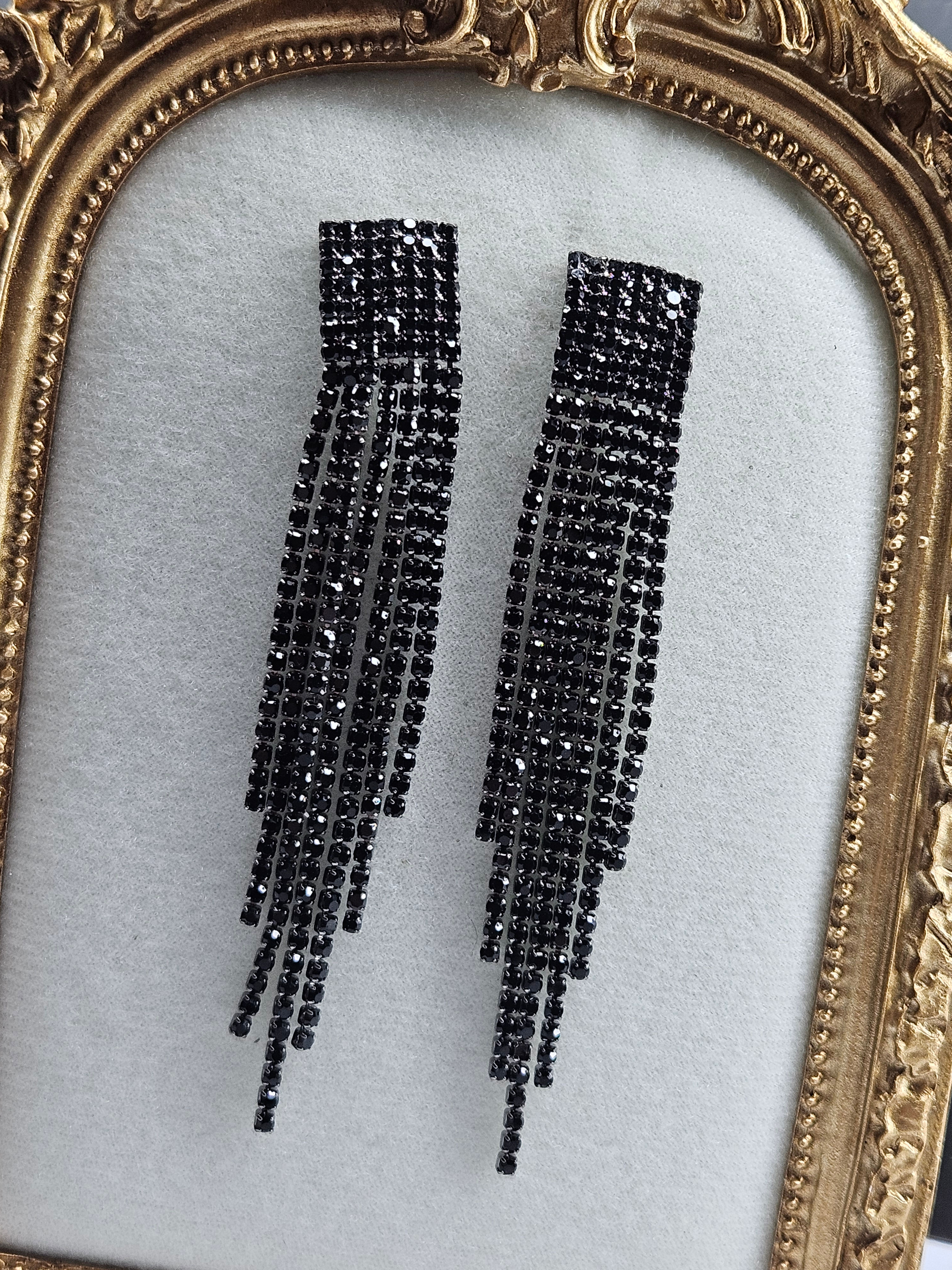 BOUCLES D'OREILLES NOIRES STRASS