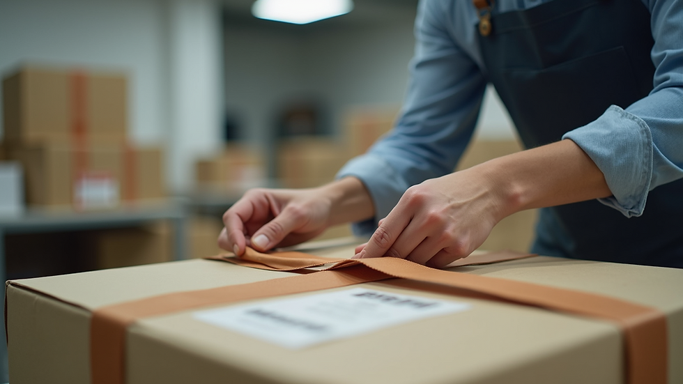 Eye-level view of a professional packer carefully wrapping fragile items